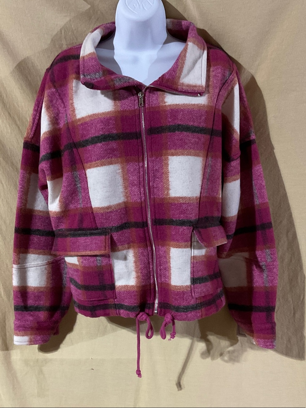 Staccato Size L Pink Plaid Zip Front Jacket